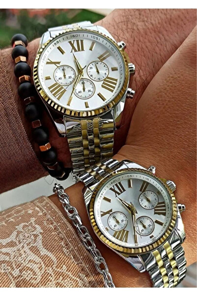 İSTLİV Çift Saat"/ " Sevgili Saatleri " Gümüş-gold Kol Saatleri