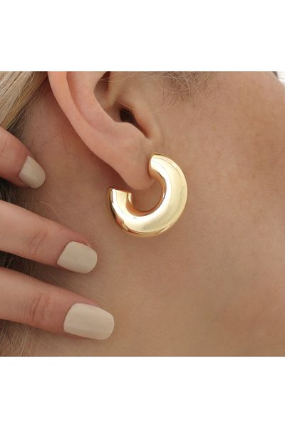 Rachel Silver Thick Hoop - Gold Colored Curved Earrings