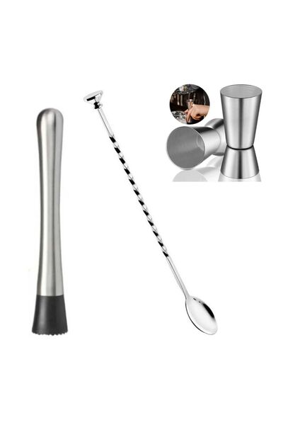 adin tasarım Kokteyl Seti 3lü Mojito Tokmağı + Tokmaklı Bar Kaşığı + Jigger 2...