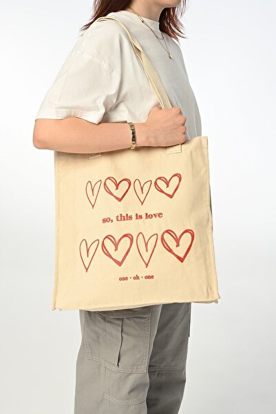 Cloth 1001 Love Tote Bag (BASKILI KÖRÜKLÜ BEZ ÇANTA)