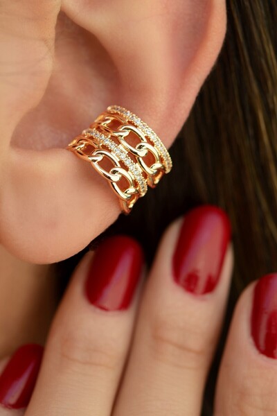 Mu Minamu Zincirli Model Earcuff Çoklu Kıkırdak Küpesi Delik Gerektirmez Kıkı...