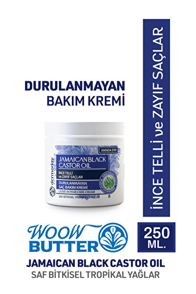 Dermoday Woow Butter Jamaican Black Castor Oil Durulanmayan Saç Bakım Kremi 250 ml Ince Telli Ve Zayıf Saçlar