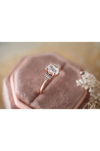 passion silver Beyaz Oval Taşlı Rose Kaplama Prenses Yüzük Kadın