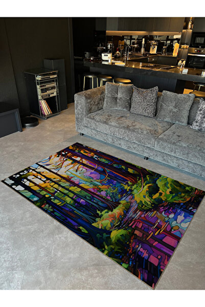 Rugs Modern Halı Multicolor Abstract Theme River and Forest Pattern Modern De...