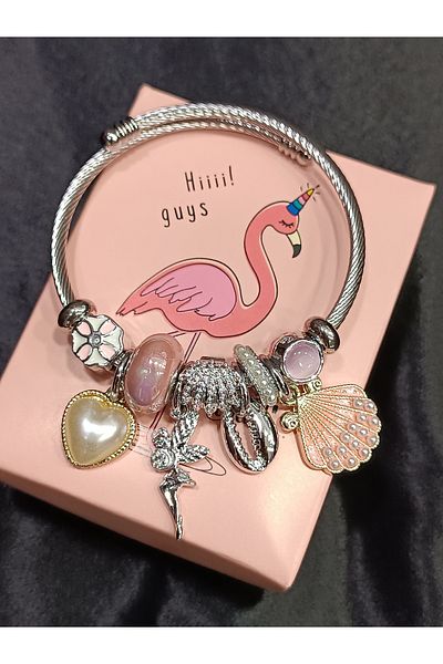 DNA Takı , Charm Pink Seashell Charm Steel Bracelet