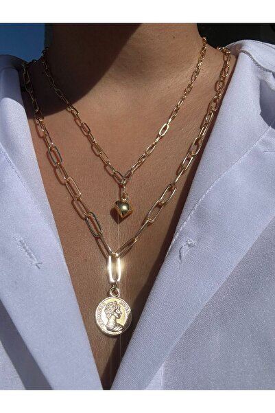 Karlay مجموعة قلادة بسلسلة مكونة من قطعتين مع نمط ميدالية وقلب