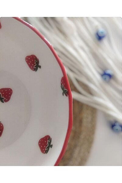 Home 25 Cm Ceramic Salad Bowl - Strawberry Pattern