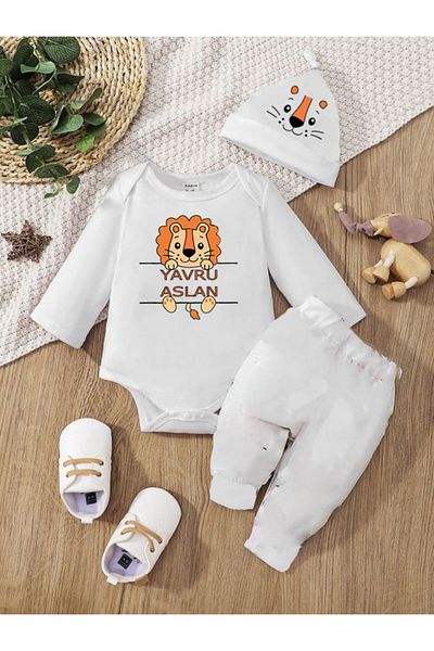 bebekpare Lion Patterned Cotton Baby Body and Bodysuit Set for Baby Boy