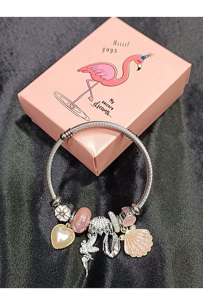 DNA Takı , Charm Pink Seashell Charm Steel Bracelet