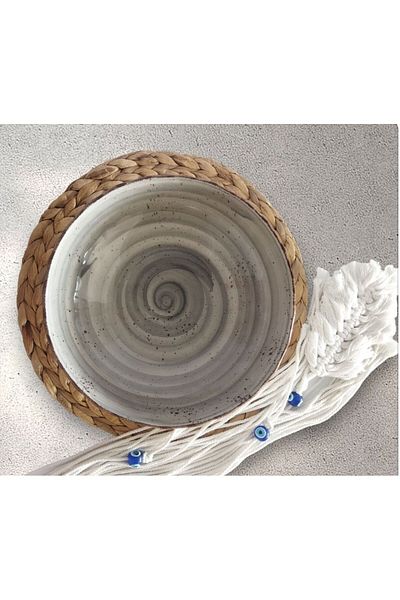 Ganita home Gray Striped Ceramic Salad Bowl - 25 cm