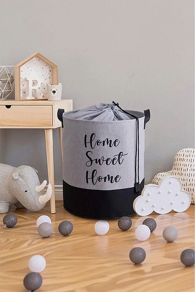 PRENDİ HOME Gray Mesh Foldable Dirty Laundry and Toy Basket Multi-Purpose Toy Storage Box 37X40