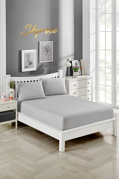 Skyrose Striped Satin Fitted Sheet Set, Hotel and Home Textile, with 3 different Size Options, Dowry Box, Eco