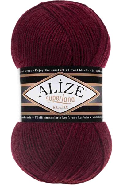 Alize Superlana Klasik El Örgü Ipi Ipliği Yünü Renk Kodu:57 Bordo