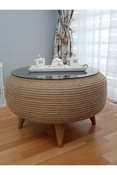 Doris Dekor Özel Tasarım Jüt, Kendir Halat Ip Hasır Dekoratif Orta Sehpa, Ev Dekorasyon Ürünleri
