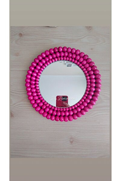 BOHEM Pembe Ahşap Boncuklu Ayna 22cm Ayna, Bebek Odası Ayna