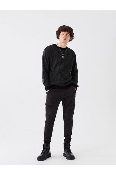 LC Waikiki Ανδρικό πλεκτό πουλόβερ LCW - Casual Anthracite, Crew Neck, Μακρύ μανίκι