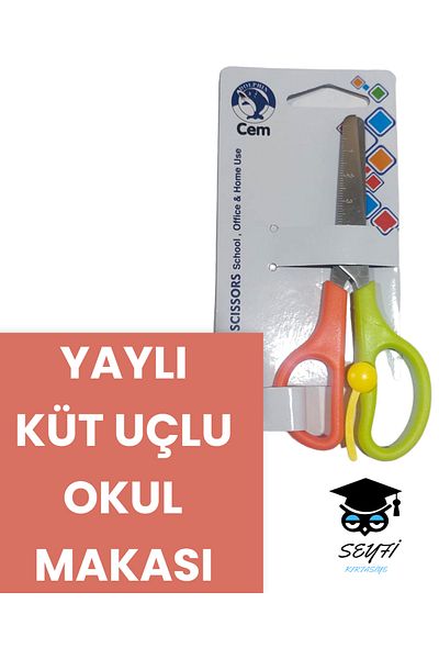 SEYFİKİRTASİYE 13 Cm Stainless Steel - Safe Mechanism Spring Loaded Blunt Tip School Scissors