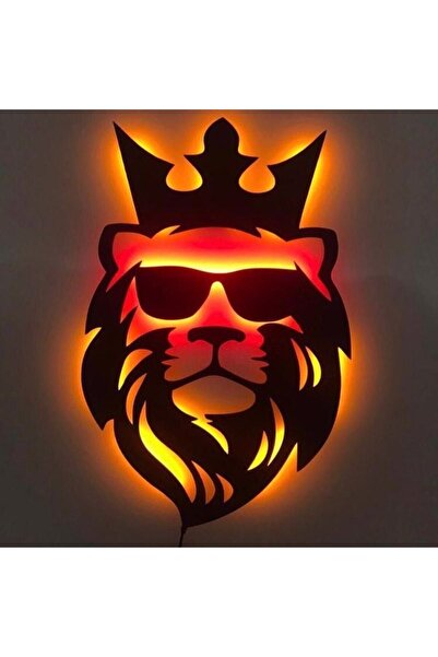 Kiraz Hediyelik Aslan Kral Ledli Duvar Süsü Mdf Tablo Duvar Aksesuarı Ahşap T...