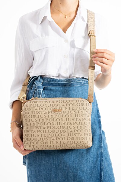 Just Polo Kadın Monogram Baskılı Just & Polo 5 Bölmeli Omuz Çantası