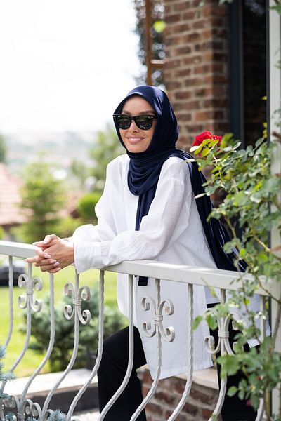 ELANS Combed Cotton Ready Practical Shawl Scarf Dark Blue