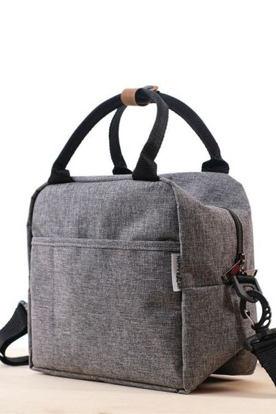 Happy Bear حقيبة حرارية عازلة للحرارة ومقاومة للماء لحمل الطعام مع شماعة رمادية