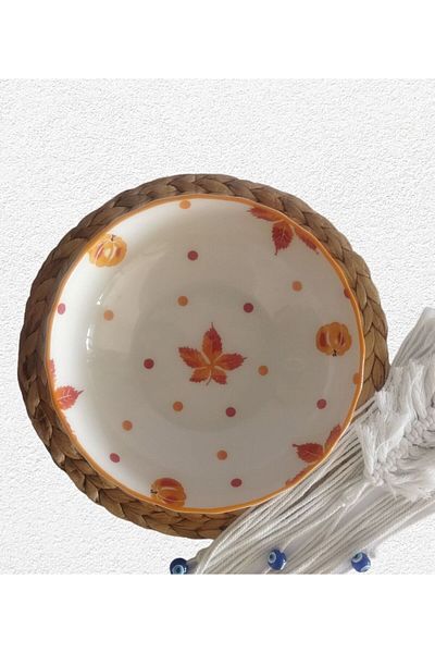 Home 25 cm Ceramic Leaf and Polka Dot Patterned Salad Bowl
