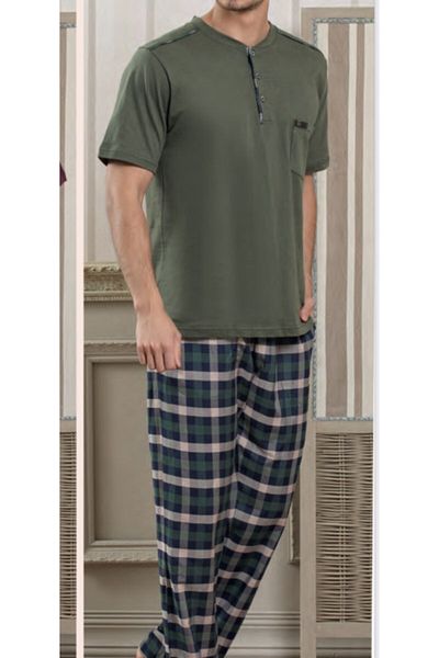 Pelin Pijama Men's Placket Pajama Set Khaki 2701