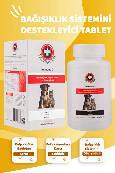 PAWNACARE Immune C Kedi Ve Köpekler Için Bağışıklık Sistemini Destekleyici Tablet 75 Tablet