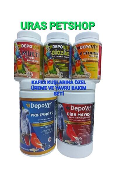 DEPOVİT Depovit 5 li set kafes kuşlarına özel üreme seti,biozing,e vitamin,mu...