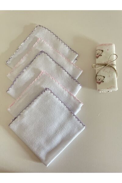 MASALBABY 5 Pieces Double Layer Pink and Purple White Baby Girl Mouth and Swe...