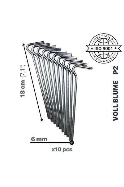 VOLL BLUME P2 10 Adet Kalın Çelik Metal Çadır Kazığı Demiri Kaymaz Kancalı Branda Çivisi Paslanmaz Çelik Gümüş