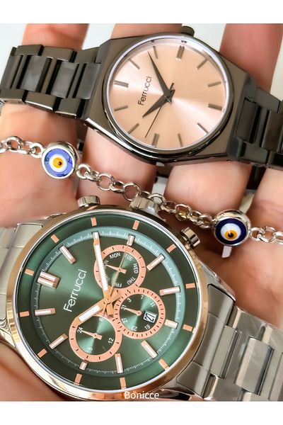 Ferrucci Silver Colored Lover Couple Wrist Watch with Wrist Gift
