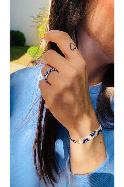 elamindunyasi Miyuki Knitted Evil Eye Pattern Bracelet and Ring Set