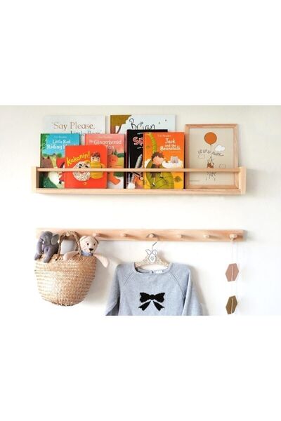 Genel Markalar 50 cm Çocuk Kitaplık Ve Askılık Seti 9 cm Kahverengi Ahşap Kla...