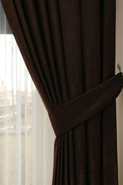 Özgün Home Soft Kumaş Fon Perde Sık Pileli Kahverengi Perde