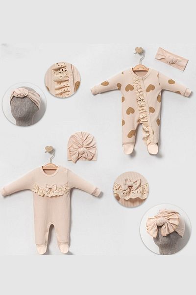 Cherub Baby Heart Lace Baby Double Jumpsuit Set