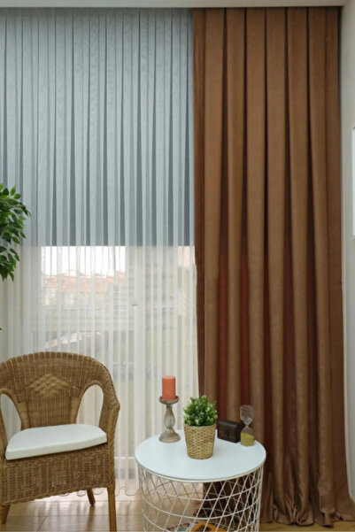 Özgün Home Soft Kumaş Fon Perde Sık Pileli Kakao Rengi Perde