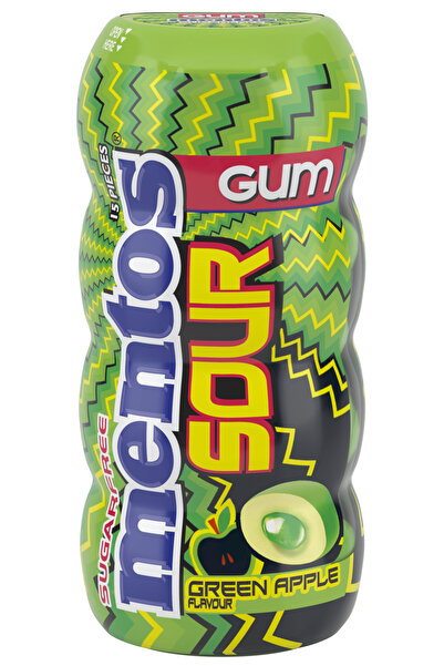 Mentos New Sour Gum Yeşil Elma Aromalı 30 Gr x 12 Adet