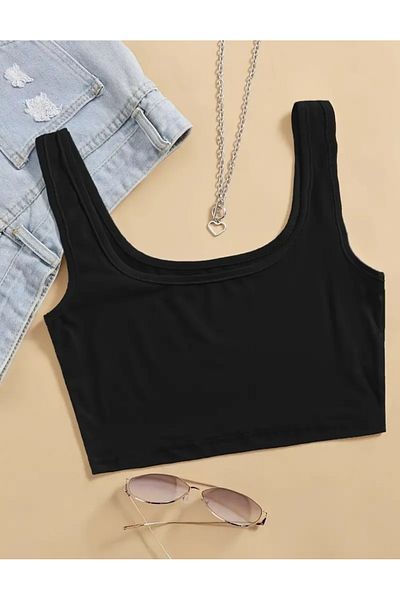 Lion Collection Bluză crop top cu bretele late din Lycra