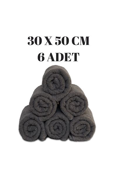 KAYABEY HOME 6pcs 100% Cotton Hand Face Towel Grey Colored Towel Set 30x50 Anthracite Head Head Guest Towel Set