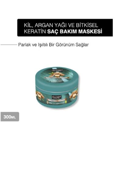 Dermokil Vegan Clay, Argan and Herbal Keratin Natural Hair Mask Provides Hair Healthy Growth 300 ml