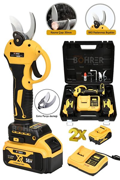 BÖHRER Çift Akülü V58 5000mAh Profesyonel 25 mm Akülü Budama Makası Pruning Shears Makinesi