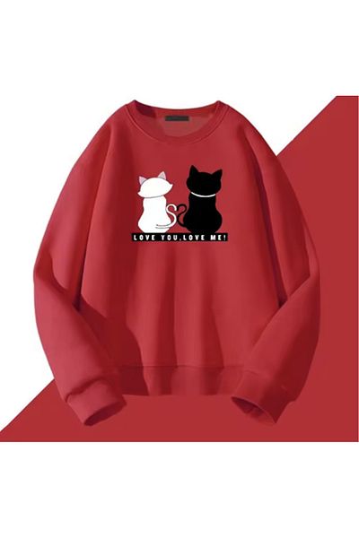 LA GULER Φούτερ με λαιμόκοψη Unisex Oversize - Φούτερ με στάμπα 3 νημάτων 100% βαμβάκι