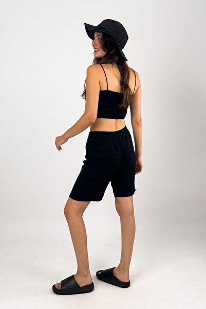 Betimoda Black Women's Shorts - Elastic Waist, Wrap Fabric, Wide Leg