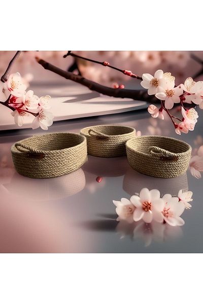 Bright3 Wicker 3-Piece Organizer Basket Set - Multi-Purpose Jute Basket for Kitchen, Bathroom, Bread and Towel