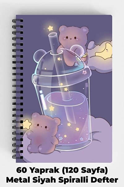 Anime Marketi Sevimli Ayılar Tasarımlı A5 Spiralli Sert Kapak Defter 120 Sayfa