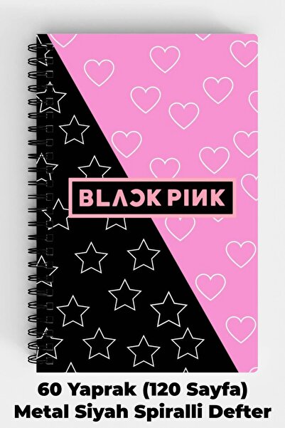 Anime Marketi Blackpink Logolu Tasarımlı A5 Spiralli Sert Kapak Defter 120 Sayfa