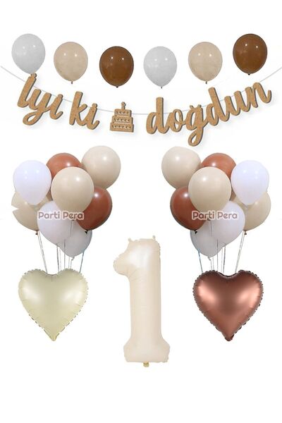 parti pera Kraft iyiki Doğdun Yazı Retro Kalp Folyo Balon Krem Rakam Folyo Ba...