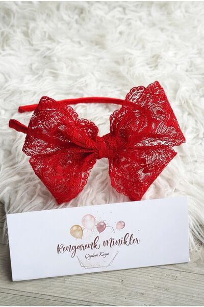 çiğdem kaya design Kırmızı Dantel Fiyonklu Lohusa Tacı (hamile Tacı)