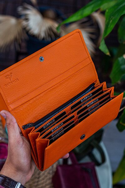 Garbalia Angel Orange Women's Wallet - Genuine Leather, Compartment Phone Pocket